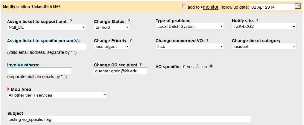 Ticket modify section