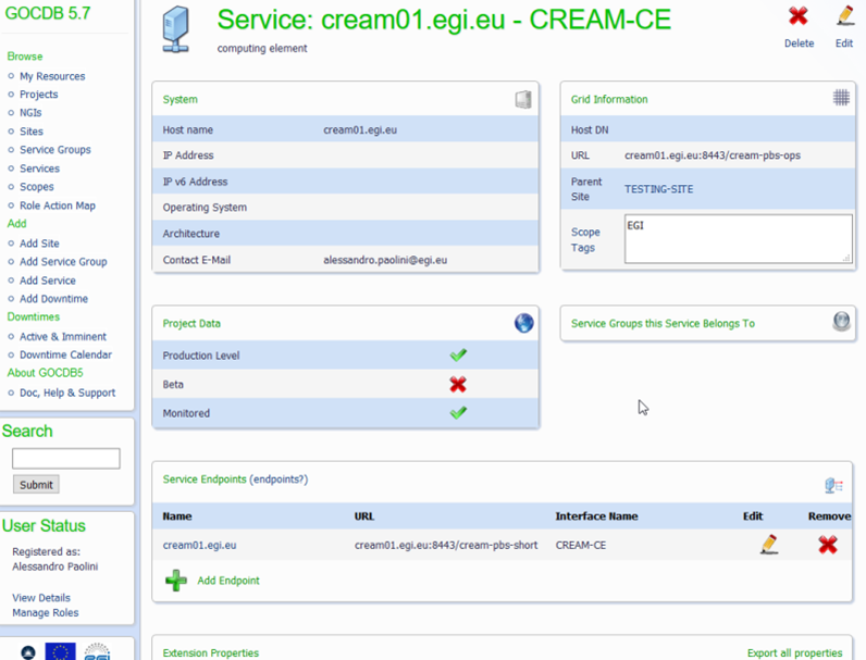 Service summary page