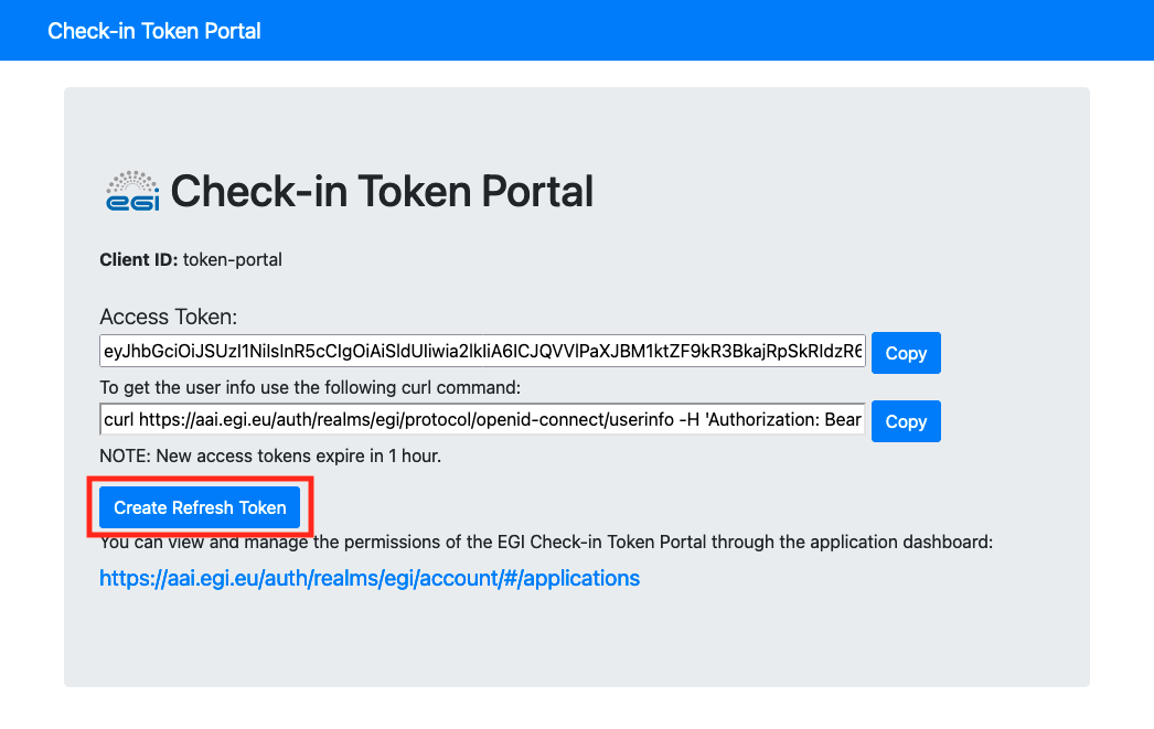 EGI Check-in Token Portal Access Token