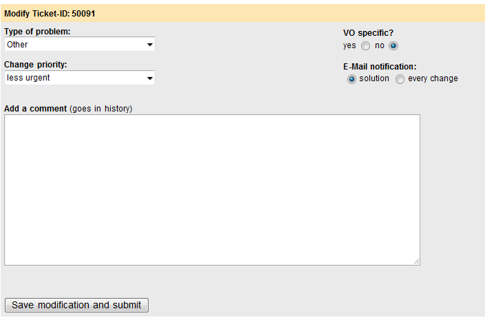 Ticket modify section