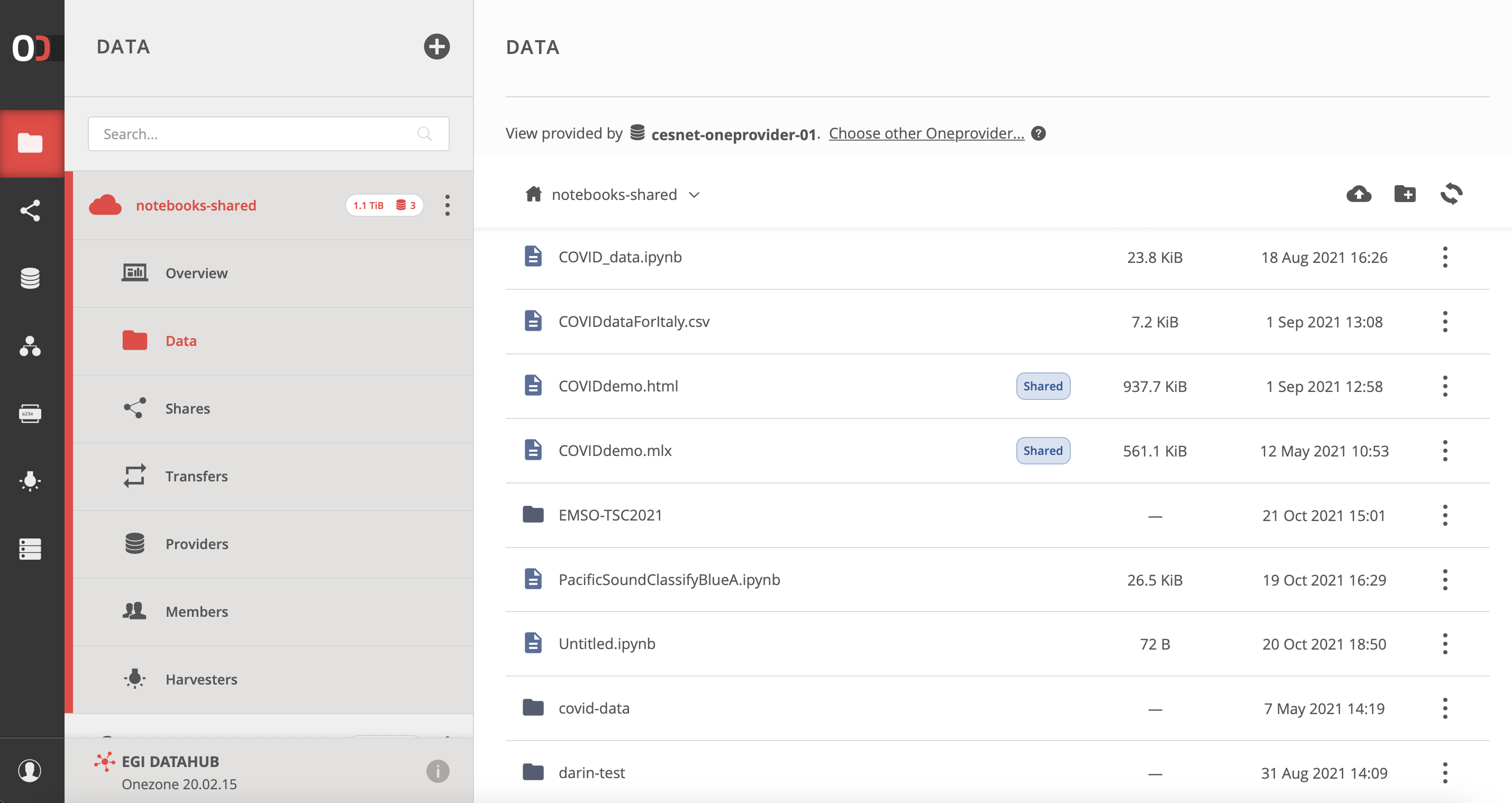 Viewing a data space using the EGI DataHub web interface