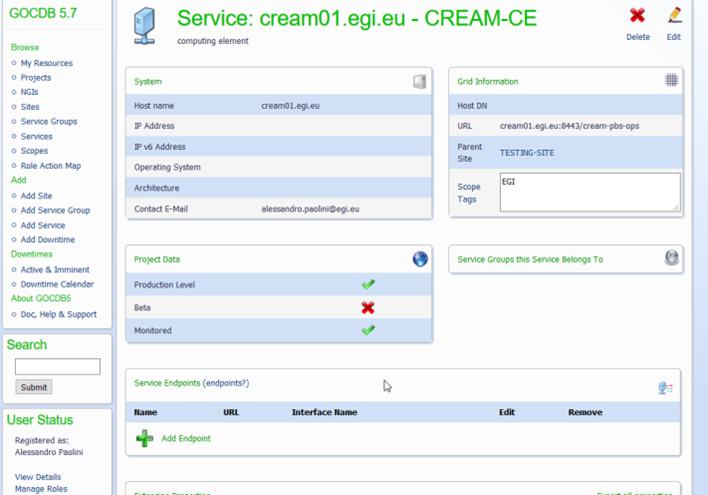 Service summary page