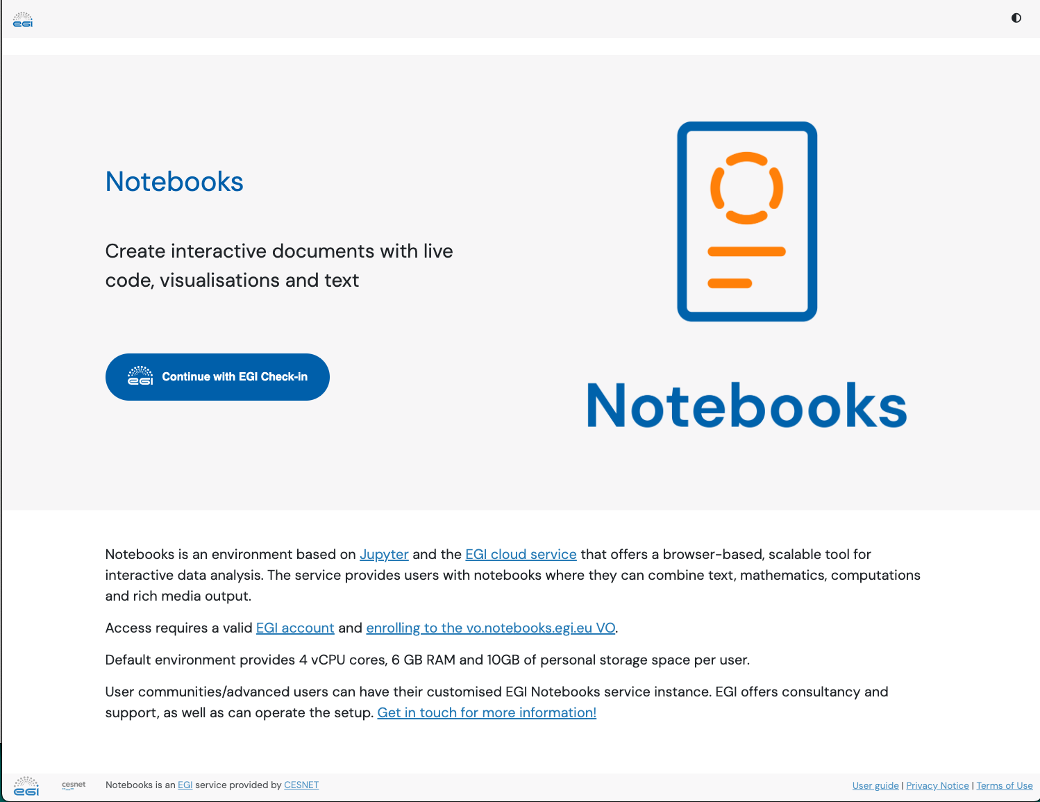 Notebooks welcome page