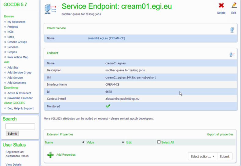 Service endpoint page