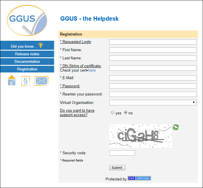 GGUS registration form