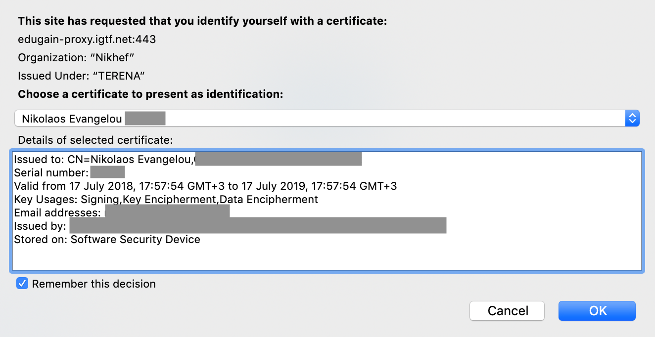 Select certificate