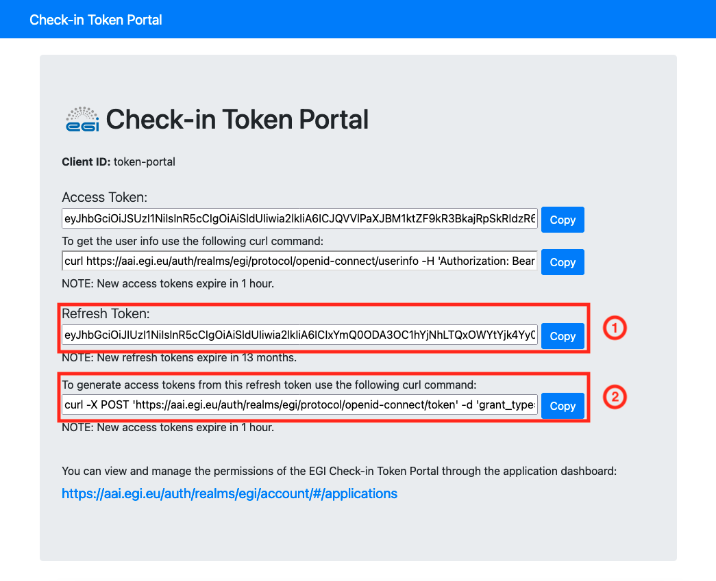 EGI Check-in Token Portal Refresh Token