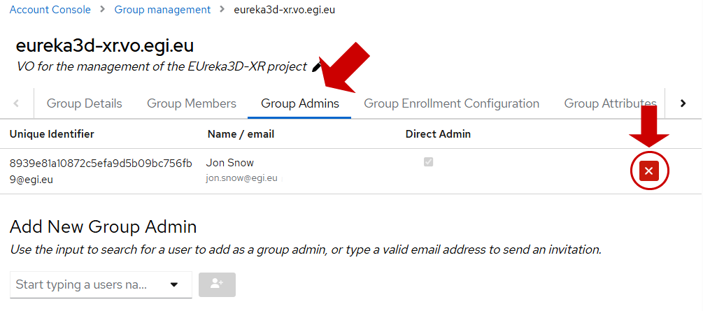Remove group admin