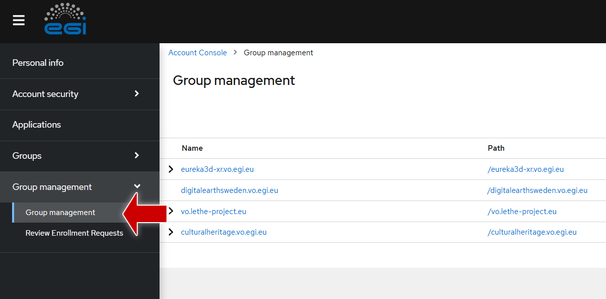 Menu option Group management