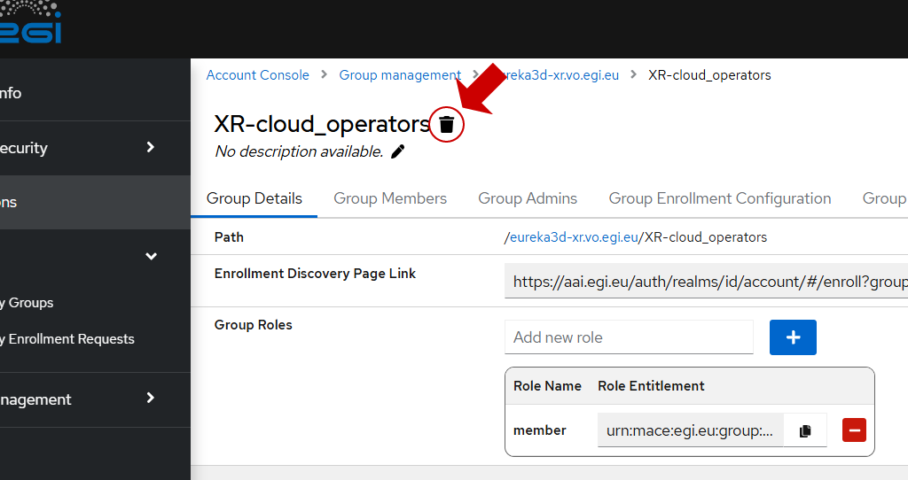 Delete group from group details