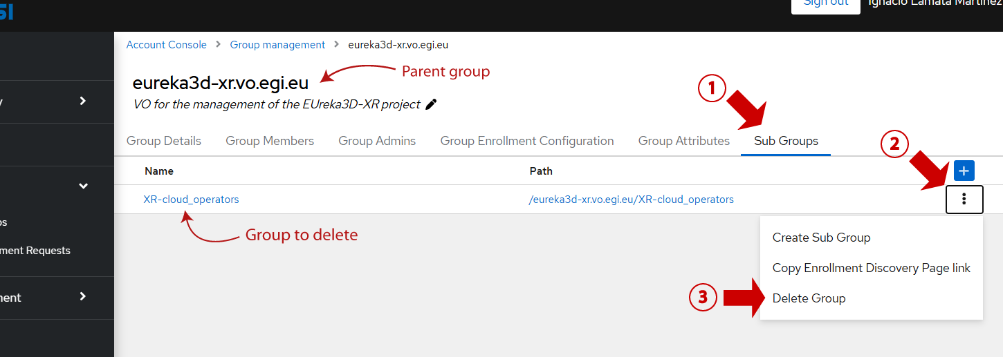 Delete group from list of subgroups