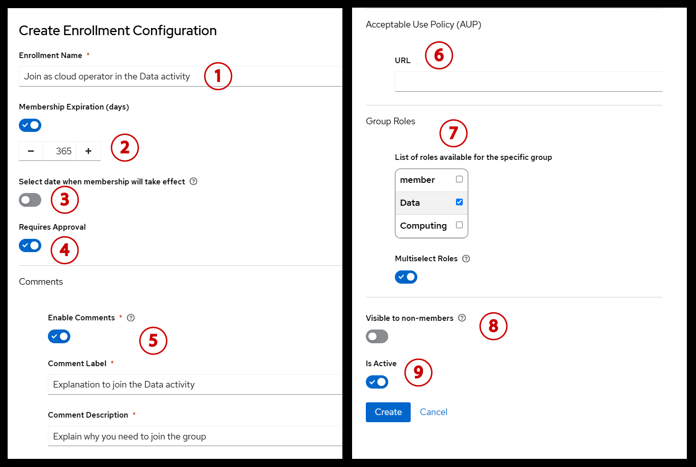 Necessary information for group enrolment creation