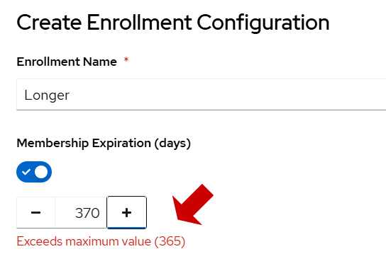 Membership lenght error message for values exceeding 365 days
