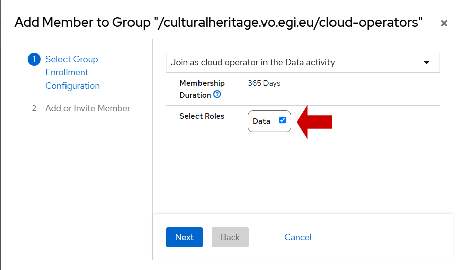Select roles in the enrolment configuration