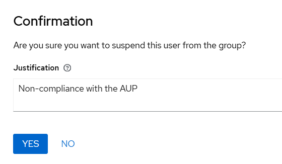 Justification for suspending user membership