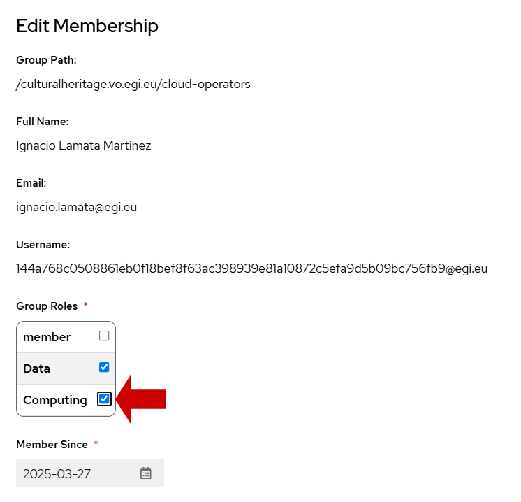 Edit user to add a new role