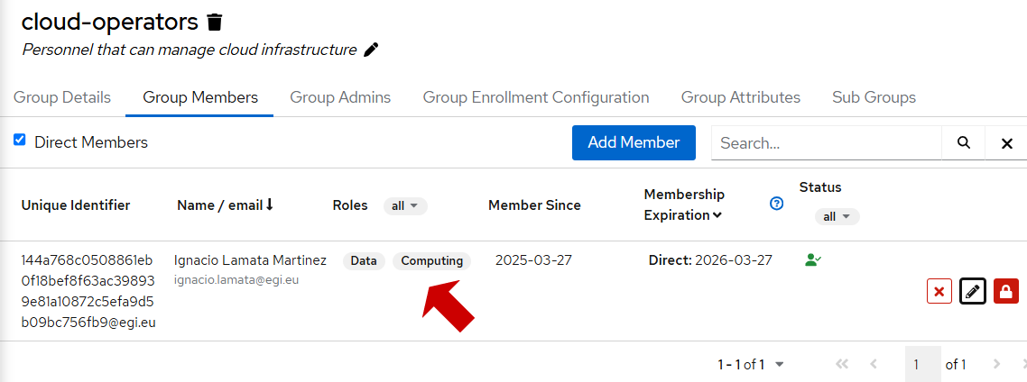 Example of user with two roles