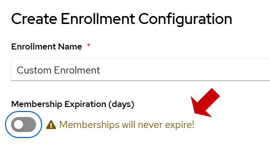 Membership length warning message for indefinite length
