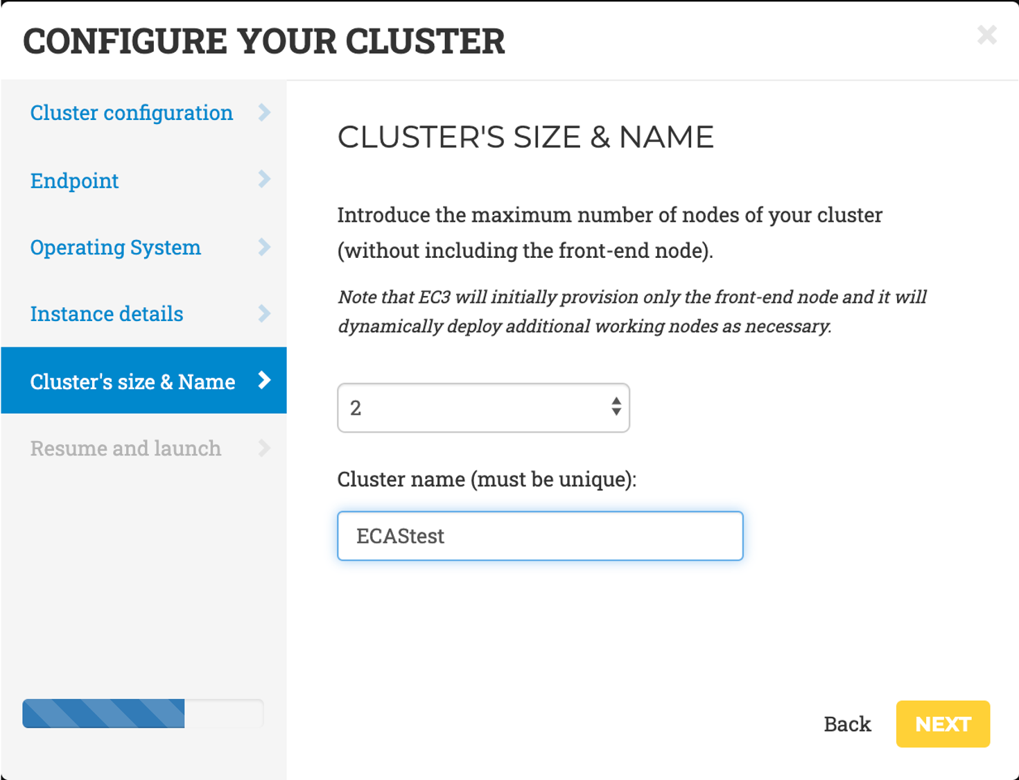 Cluster size and name
