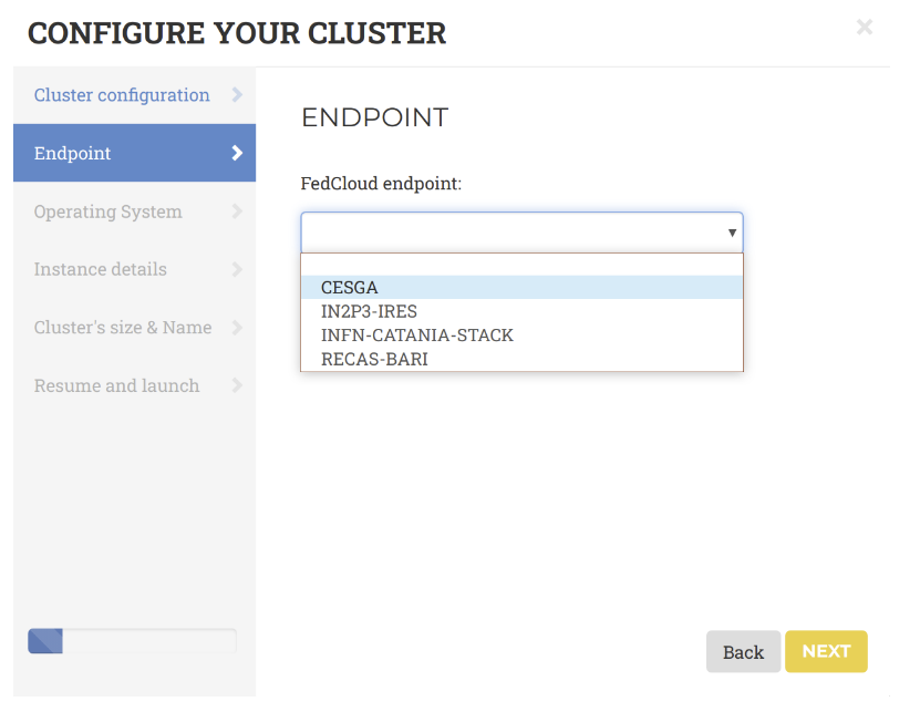 Select the provider’s endpoint where deploy the cluster