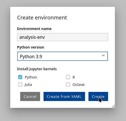 Create environment with custom python