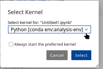 Select kernel in existing notebook