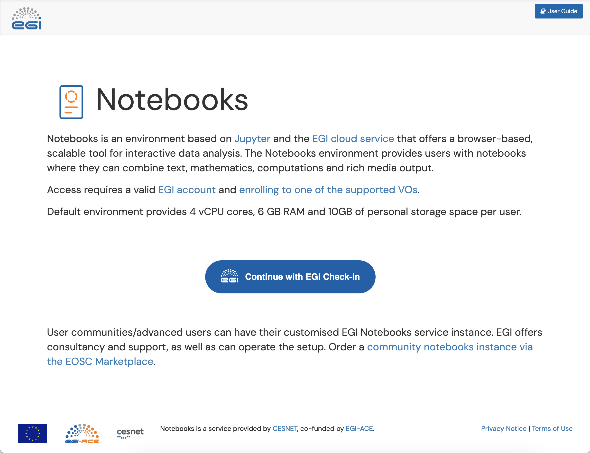 Notebooks welcome page